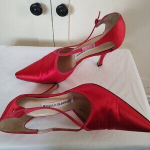 Manolo Blahnik red silk shoes
